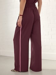 Burgundy Red Elastic Back Wide Leg Trousers With Pink Tipping - Image 4 of 7