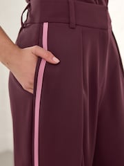 Burgundy Red Elastic Back Wide Leg Trousers With Pink Tipping - Image 5 of 7