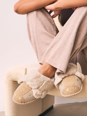 Neutral Hamish Cow 3D Faux Fur Mule Slippers - Image 1 of 7