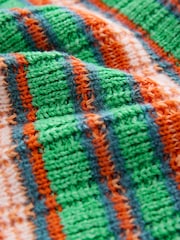 Bright Green Multi Stripe Short Sleeve Knitted Polo Top with Cotton - Image 3 of 3
