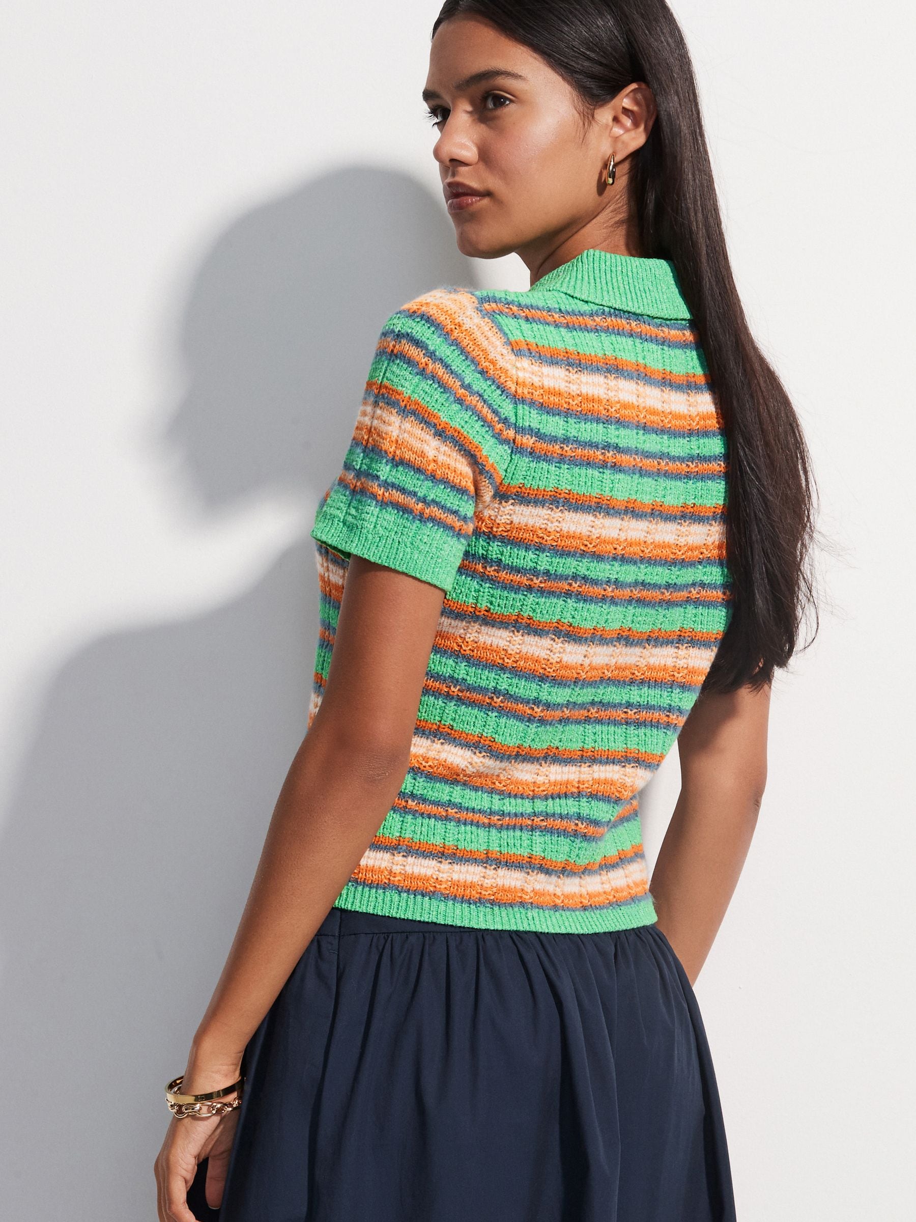 トップス MULTI BORDER LOGO KNIT POLO TOP MULTI BORDER LOGO KNIT POLO TOP