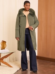 Love & Roses Green Shower Resistant Longline Padded Parka Coat - Image 1 of 4