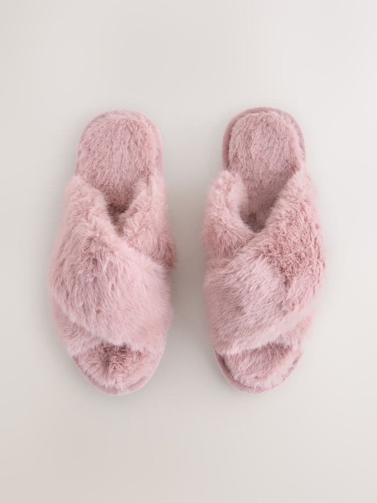 Pink Faux Fur Slider Slippers - Image 1 of 5