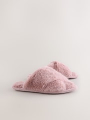 Pink Faux Fur Slider Slippers - Image 2 of 5