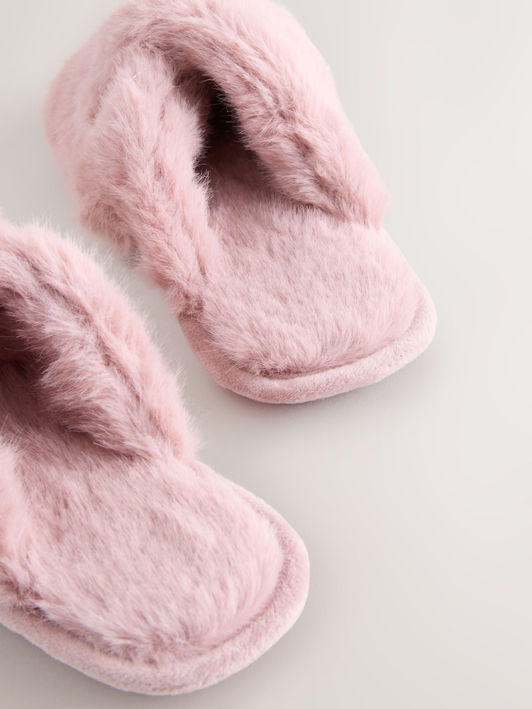 Pink Faux Fur Slider Slippers - Image 5 of 5