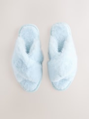 Blue Faux Fur Slider Slippers - Image 3 of 7