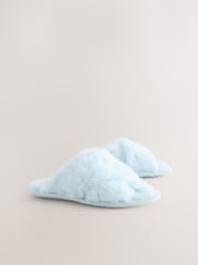 Blue Faux Fur Slider Slippers - Image 4 of 7