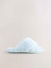 Blue Faux Fur Slider Slippers - Image 5 of 7