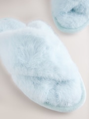 Blue Faux Fur Slider Slippers - Image 6 of 7