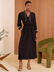 Love & Roses Black Sequin Trim V-Neck Midi Dress - Image 1 of 4