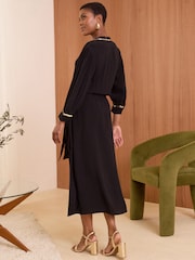 Love & Roses Black Sequin Trim V-Neck Midi Dress - Image 4 of 4