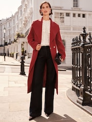 Love & Roses Red Shawl Collar Belted Coat - Image 1 of 4