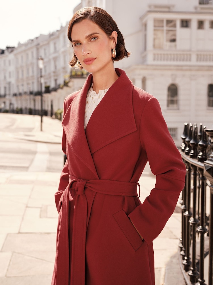 Love & Roses Red Shawl Collar Belted Coat - Image 2 of 4