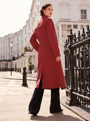 Love & Roses Red Shawl Collar Belted Coat - Image 3 of 4