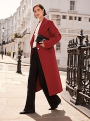 Love & Roses Red Shawl Collar Belted Coat - Image 4 of 4
