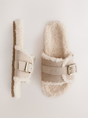 لون محايد - Borg Slider Slippers - صورة 1 من 5