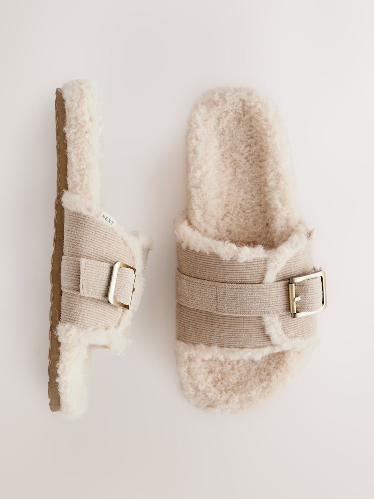 لون محايد - Borg Slider Slippers - صورة 1 من 5