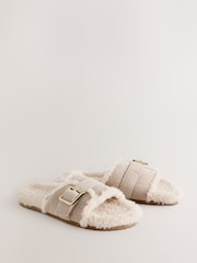 لون محايد - Borg Slider Slippers - صورة 2 من 5