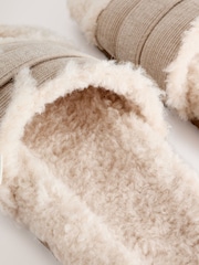 لون محايد - Borg Slider Slippers - صورة 4 من 5