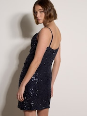 Apricot Blue Sequin Ruched Cami Mini Dress - Image 2 of 5