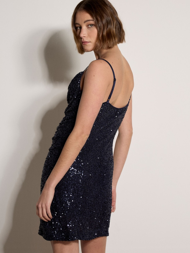 Apricot Blue Sequin Ruched Cami Mini Dress - Image 2 of 5 Apricot Blue Sequin Ruched Cami Mini Dress - Image 2 of 5