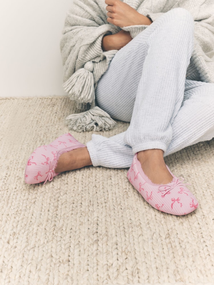 Lazo rosa - Pantuflas estilo bailarinas de pana - Imagen 1 de 10