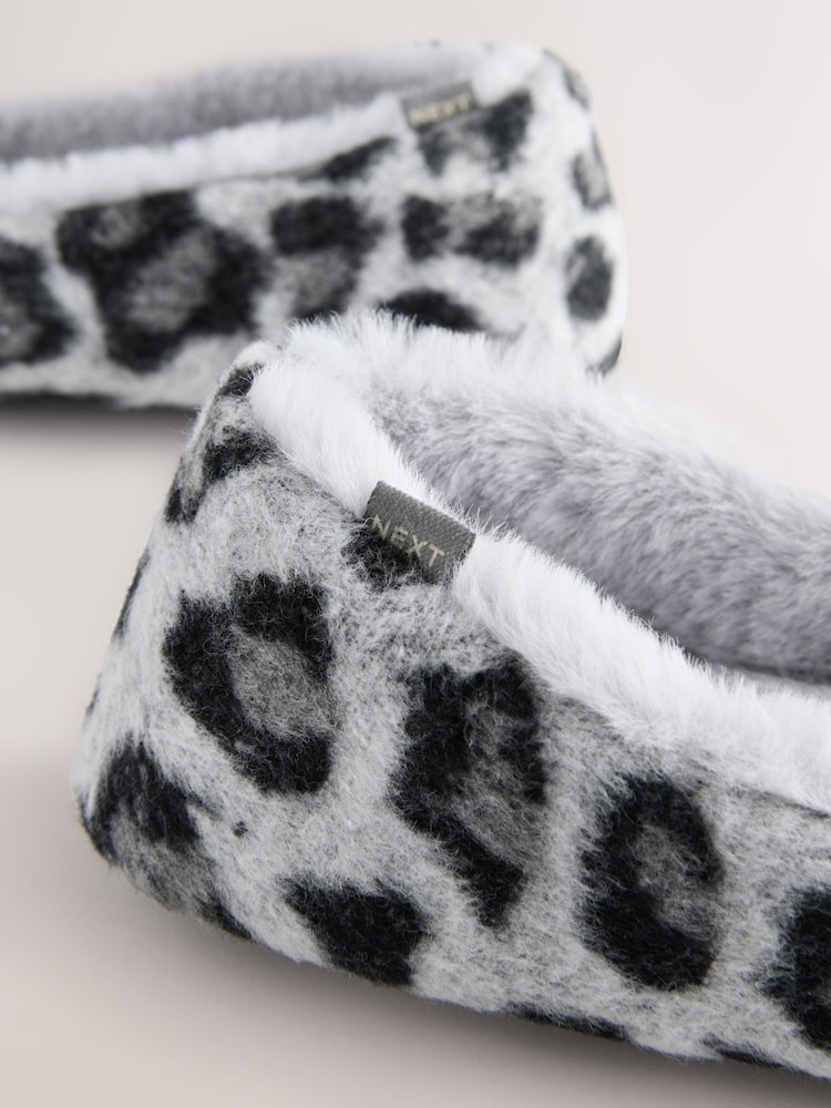 Grey Animal Print Ballerina Flat Slippers - Image 10 of 10 Grey Animal Print Ballerina Flat Slippers - Image 10 of 10