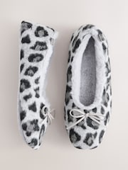 Grey Animal Print Ballerina Flat Slippers - Image 6 of 10