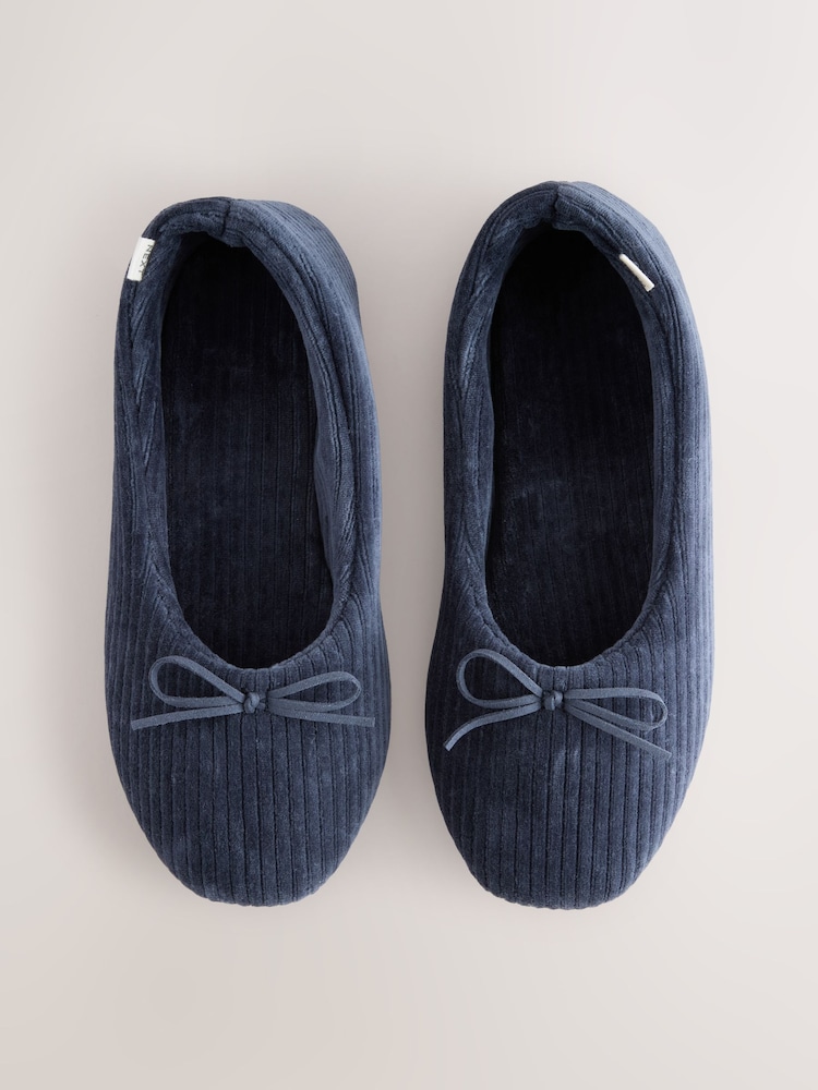 Navy Velour Cord Ballet Slippers - Image 1 of 9 Navy Velour Cord Ballet Slippers - Image 1 of 9