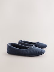 Navy Velour Cord Ballet Slippers - Image 2 of 5