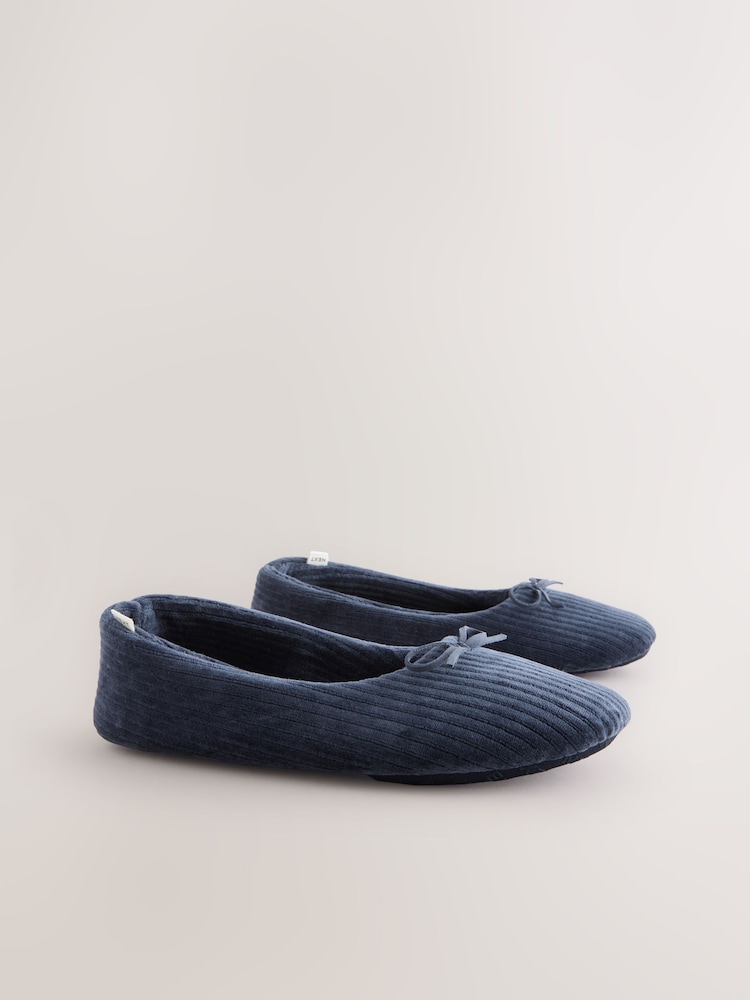 Navy Velour Cord Ballet Slippers - Image 2 of 5