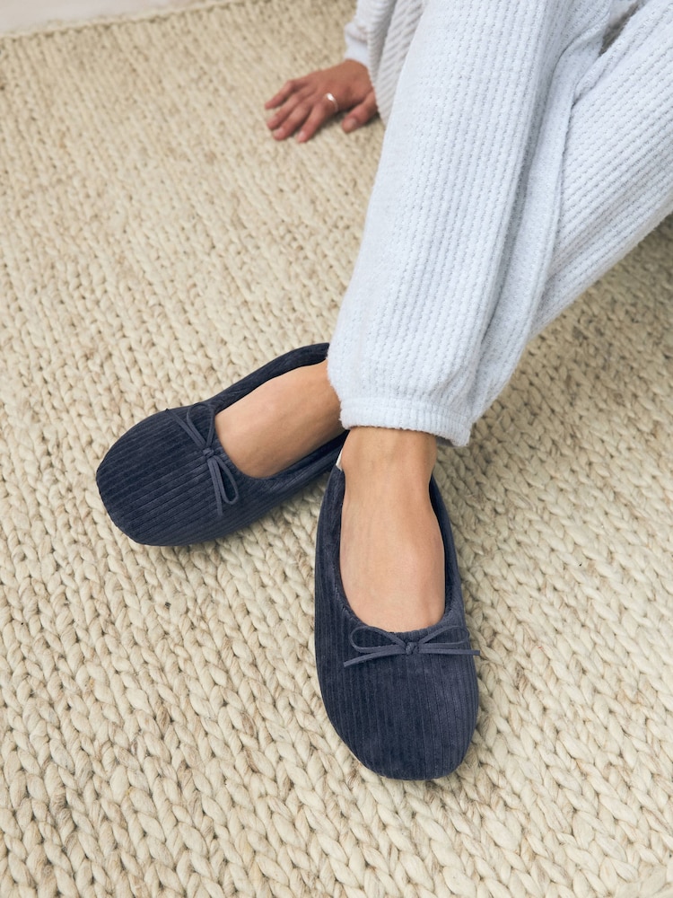 Navy Velour Cord Ballet Slippers - Image 2 of 9 Navy Velour Cord Ballet Slippers - Image 2 of 9