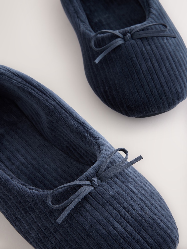 Navy Velour Cord Ballet Slippers - Image 5 of 5