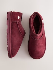 Berry Red Suede Faux Fur Lined Shoot Slippers - Image 1 of 5