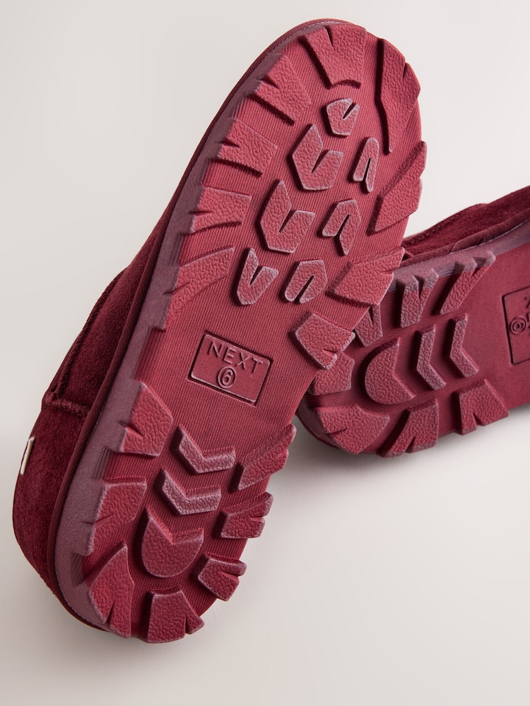 Berry Red Suede Faux Fur Lined Shoot Slippers - Image 5 of 5