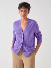 LK Bennett Purple Carine Purple Wool Pocket Detail Wool Cardigan - Image 1 of 4