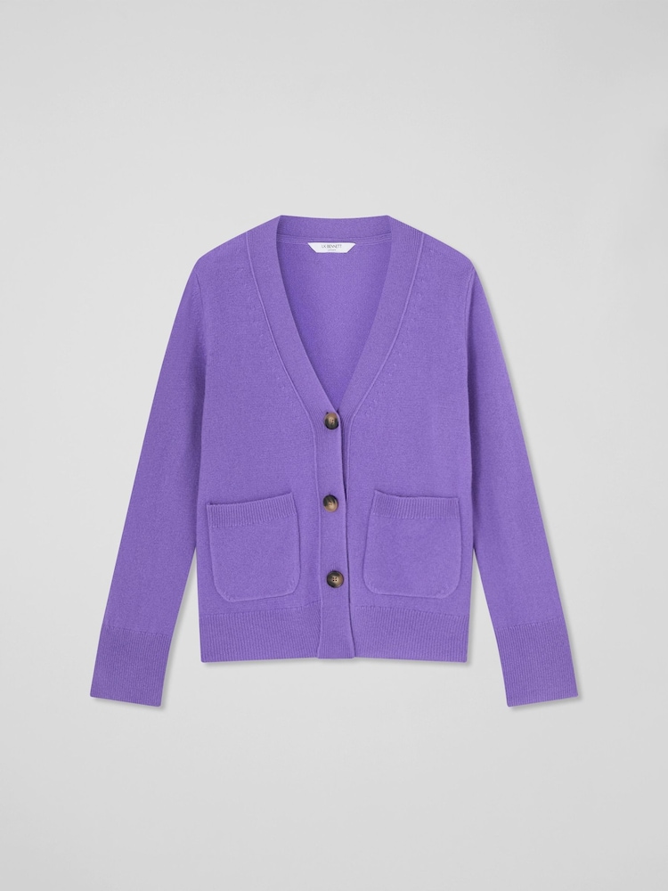 LK Bennett Purple Carine Purple Wool Pocket Detail Wool Cardigan - Image 4 of 4