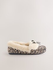Tan Brown Animal Print Moccasin Fur Trim Slippers - Image 5 of 8
