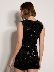 Apricot Black Sequin Velvet Wrap Playsuit - Image 4 of 5