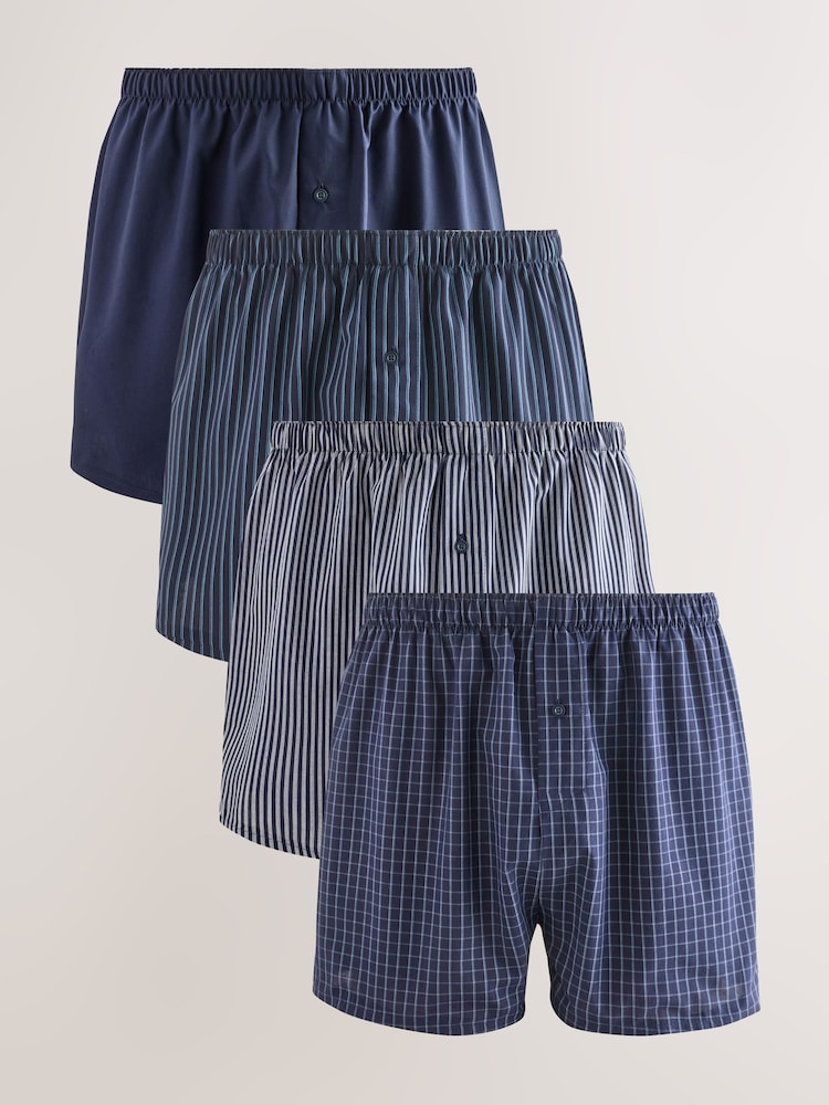 Navy 4 pack Woven Pure Boxers - Image 1 of 8