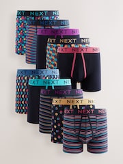 Navy Colour Pop Spot Stripe 10 pack A-Front Boxers - Image 1 of 14