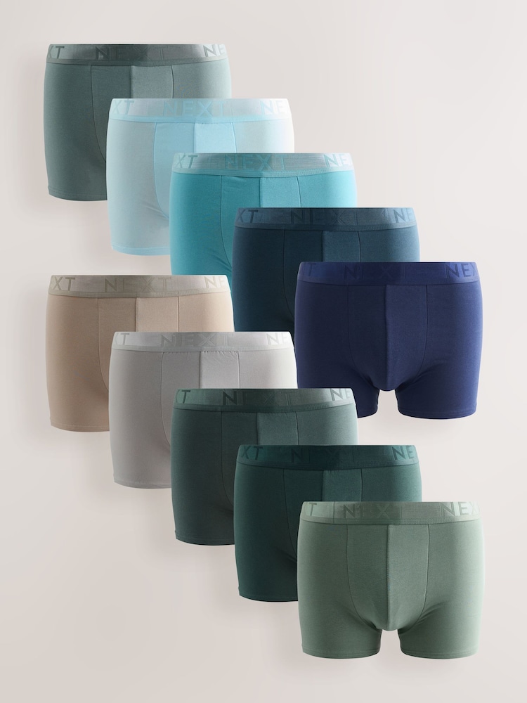 Blue/Green/Grey Rich Trunk Boxers 10 Pack - Image 1 of 14 Blue/Green/Grey Rich Trunk Boxers 10 Pack - Image 1 of 14