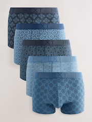 Blue Geometric Pattern 5 Pack Hipster Boxers 5 Pack - Image 1 of 8