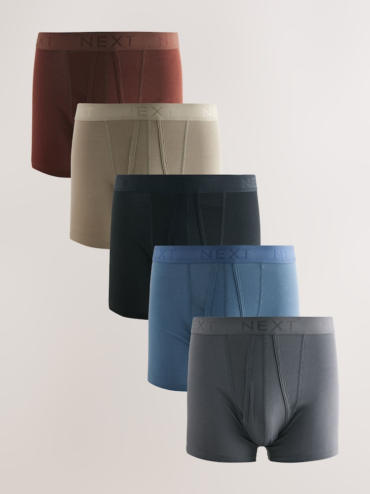 Blue/ Grey/ Ecru/ Red/ Black 5 Pack A-Front Boxers - Image 1 of 8 Blue/ Grey/ Ecru/ Red/ Black 5 Pack A-Front Boxers - Image 1 of 8