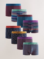 Navy/ Burgundy Red Spot Stripe 8 pack Hipster Boxers 5 Pack - Image 1 of 11