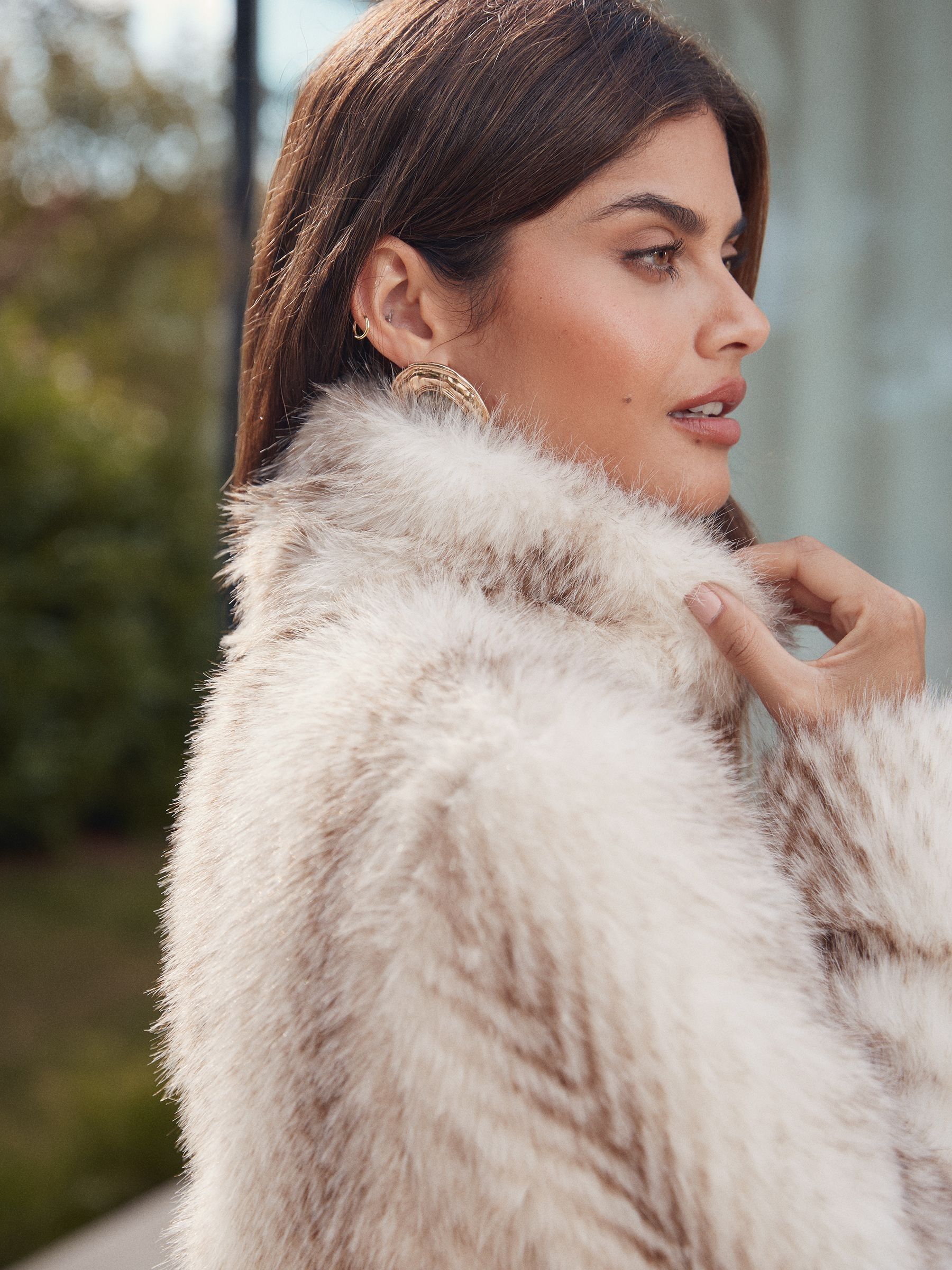 Buy Lipsy Cream Faux Fur and Faux Leather Mix Belted Coat from