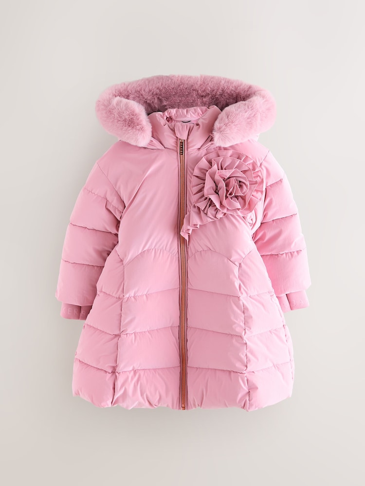 Baker by Ted Baker Pink Shower Resistant Corsage Skirted Padded Coat - Image 1 of 10