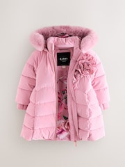 Baker by Ted Baker Pink Shower Resistant Corsage Skirted Padded Coat - Image 3 of 10