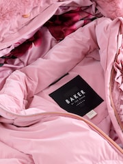 Baker by Ted Baker Pink Shower Resistant Corsage Skirted Padded Coat - Image 4 of 10