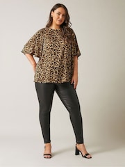 Evans Angel Sleeve Leopard Print Brown Top - Image 3 of 6